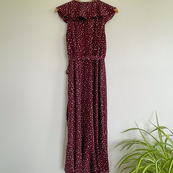 Max Studio | Wrap Polka Dot Dress | Burgundy | Small - Picture 2 of 5